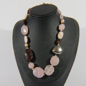 Silpada Sterling Silver, Rose Quartz, Palm Wood, Coco Beads, & Shell Necklace